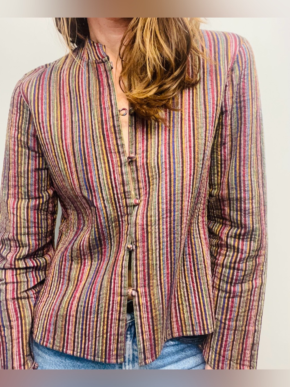 Vintage Orvis Quilted Striped Cotton Jacket Size M